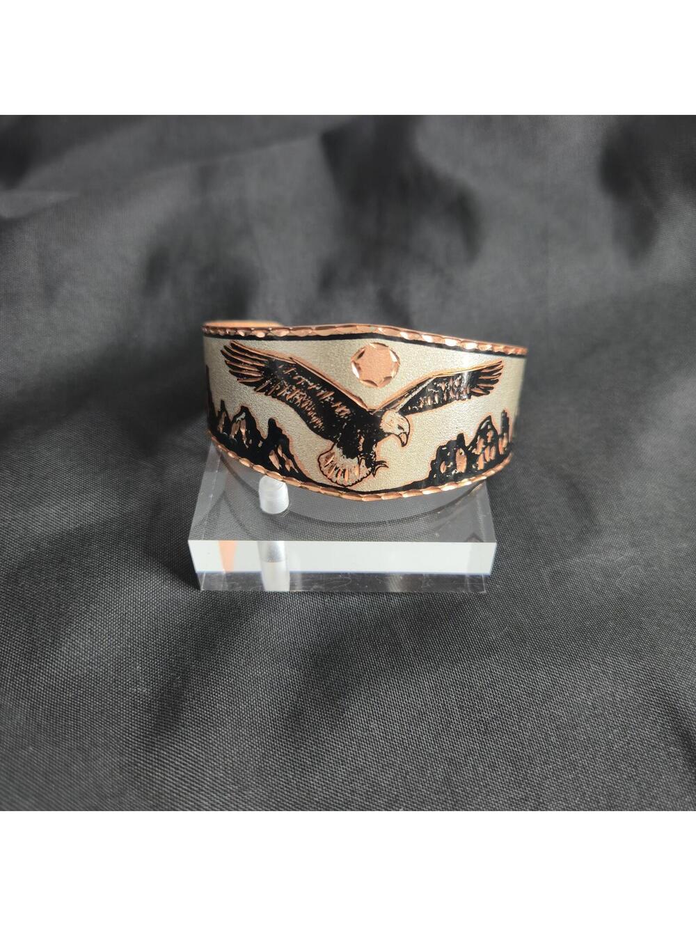 Copper Eagle Cuff Bracelet Hand Engraved Mountain Wildlife Western Jewelry
